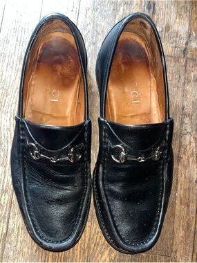 Gucci Black Leather Horsebit Slip-On Loafers